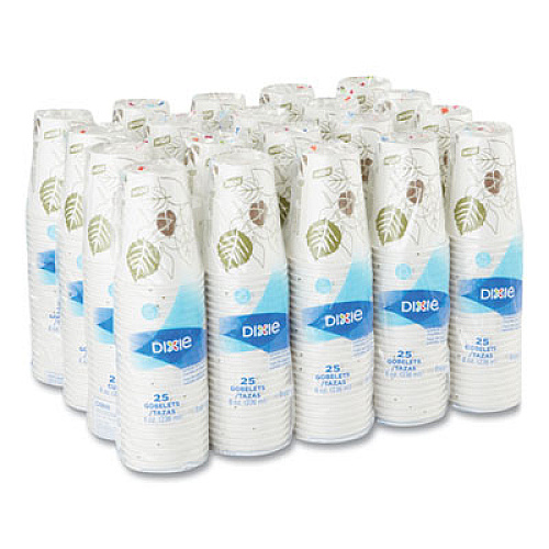Dixie Pathways Paper Hot Cups, WiseSize, 8 oz, White/Brown, 25/Bag, 20 Bags/Carton (2338WS)