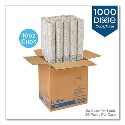 Dixie PerfecTouch Paper Hot Cups, 10 oz, Coffee Haze Design, 50/Sleeve, 20 Sleeves/Carton (92959)