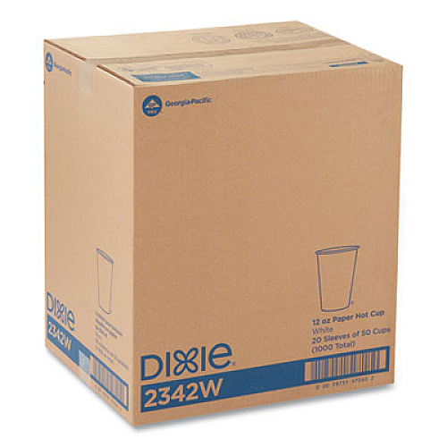 Dixie Paper Hot Cups, 12 oz, White, 50/Sleeve, 20 Sleeves/Carton (2342W)