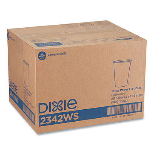 Dixie Pathways Paper Hot Cups, WiseSize, 12 oz, White/Brown, 25/Pack (2342WSPK)