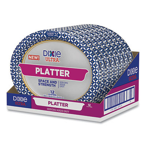 Dixie Heavy Duty Disposable Dinnerware, Platter, 12.5" dia, Floral, Blue/Yellow/White, 12/Pack (16173)