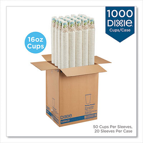 Dixie PerfecTouch Paper Hot Cups, 16 oz, Coffee Haze Design, 50/Sleeve, 20 Sleeves/Carton (5356CDCT)