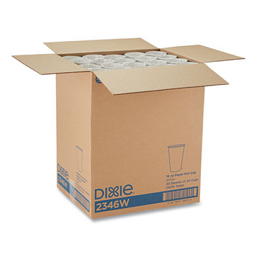 Dixie Paper Hot Cups, 16 oz, White, 50/Sleeve, 20 Sleeves/Carton (2346W)