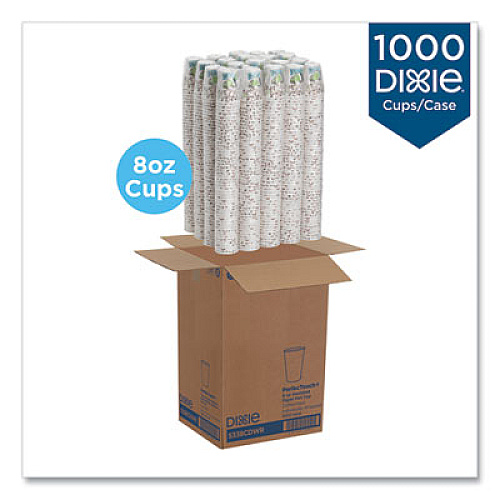 Dixie PerfecTouch Hot Cups, Individually Wrapped, 8 oz, Paper, Coffee Haze Design, 50/Sleeve, 20 Sleeves/Carton (5338CDWR)