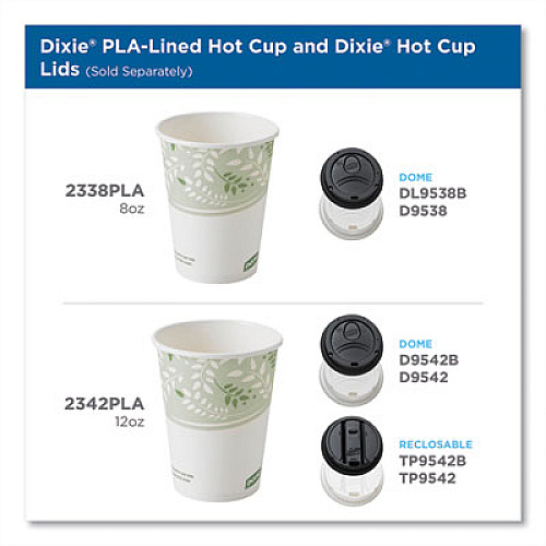 Dixie PLA Hot Cups, 12 oz, Viridian Design, 50/Sleeve, 20 Sleeves/Carton (2342PLA)