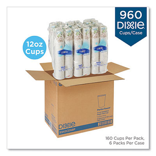Dixie PerfecTouch Paper Hot Cups, 12 oz, Coffee Haze Design, 160/Pack, 6 Packs/Carton (5342CDSBP)