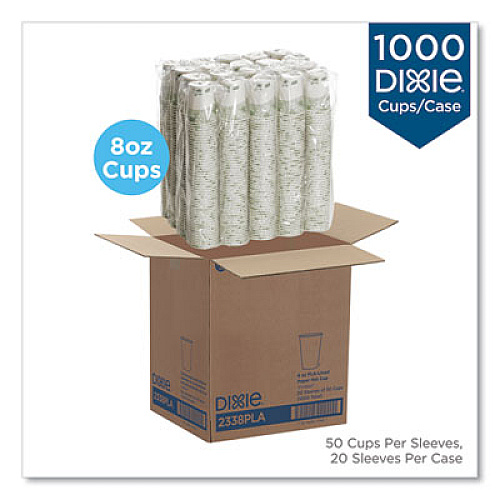 Dixie PLA Hot Cups, 8 oz, Viridian Design, 50/Sleeve, 20 Sleeves/Carton (2338PLA)