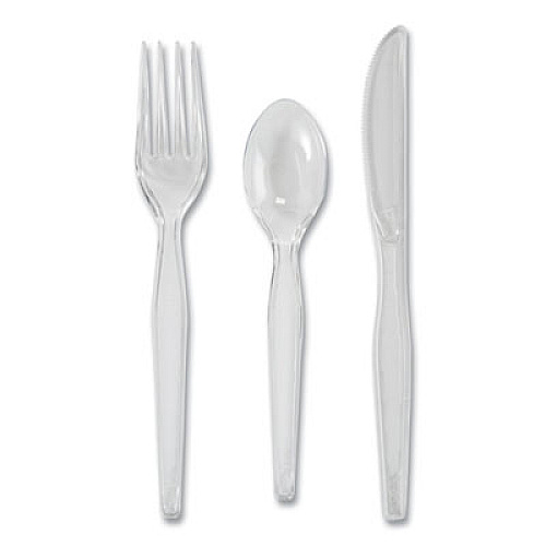 Dixie Heavyweight Polystyrene Cutlery, Fork/Knife/Spoon, Plastic, Clear, 180/Pack, 10 Packs/Carton (CH0369DX7)