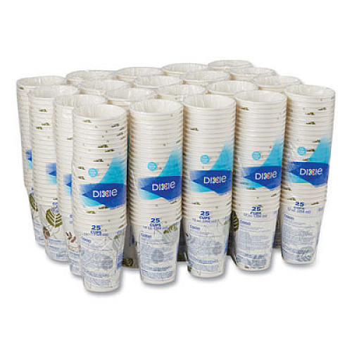 Dixie Pathways Paper Hot Cups, WiseSize, 12 oz, White/Brown, 25/Bag, 20 Bags/Carton (2342WS)