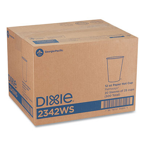 Dixie Pathways Paper Hot Cups, WiseSize, 12 oz, White/Brown, 25/Bag, 20 Bags/Carton (2342WS)