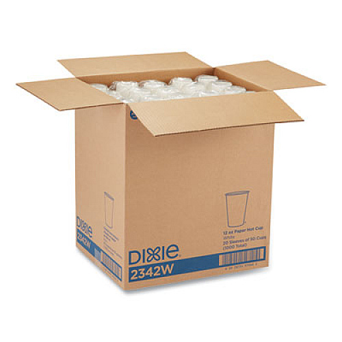 Dixie Paper Hot Cups, 12 oz, White, 50/Sleeve, 20 Sleeves/Carton (2342W)