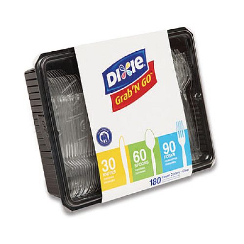 Dixie Combo Pack, Tray with Clear Plastic Utensils, Heavyweight, (90) Forks/(30) Knives/(60) Spoons, Plastic, Clear, 1,800/Carton (CH0369DX7PK)