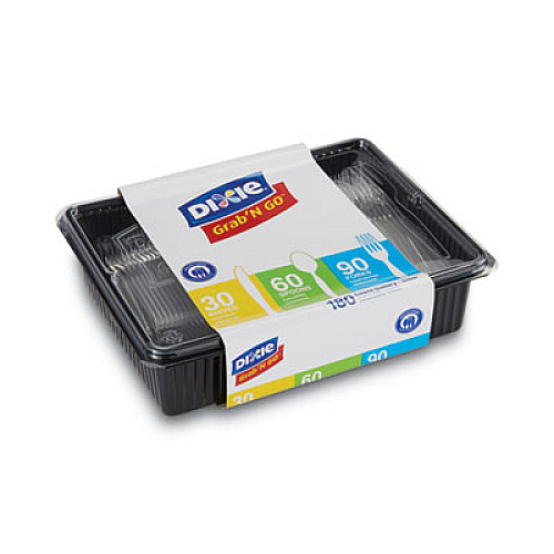 Dixie Combo Pack, Tray with Clear Plastic Utensils, Heavyweight, (90) Forks/(30) Knives/(60) Spoons, Plastic, Clear, 1,800/Carton (CH0369DX7PK)
