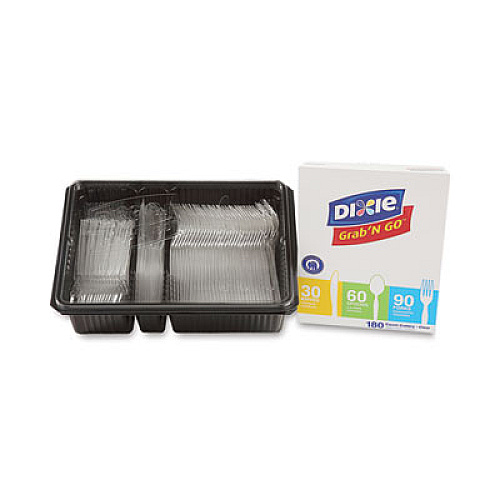 Dixie Combo Pack, Tray with Clear Plastic Utensils, Heavyweight, (90) Forks/(30) Knives/(60) Spoons, Plastic, Clear, 1,800/Carton (CH0369DX7PK)