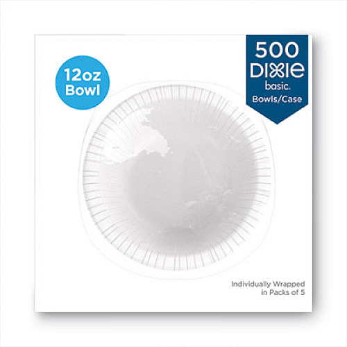 Dixie Everyday Disposable Dinnerware, Wrapped in Packs of 5, Bowl, 12 oz, White, 5/Pack, 100 Packs/Carton (DBB12WR5)