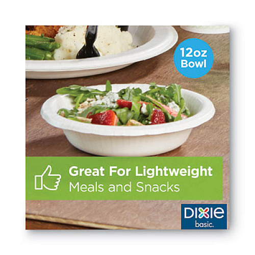 Dixie Everyday Disposable Dinnerware, Wrapped in Packs of 5, Bowl, 12 oz, White, 5/Pack, 100 Packs/Carton (DBB12WR5)