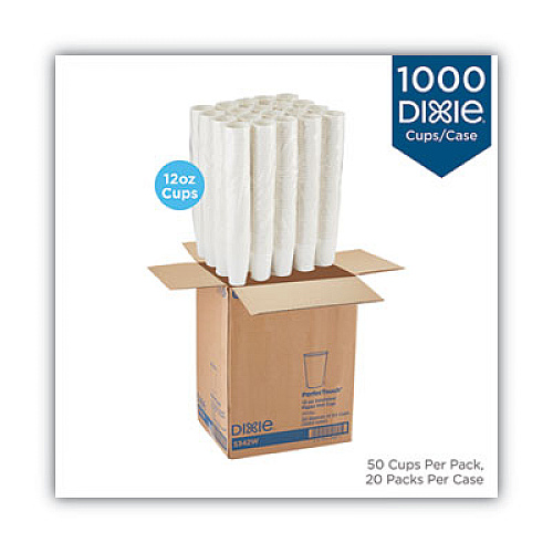 Dixie PerfecTouch Hot/Cold Cups, 12 oz, Paper, White, 50/Bag, 20 Bags/Carton (5342W)