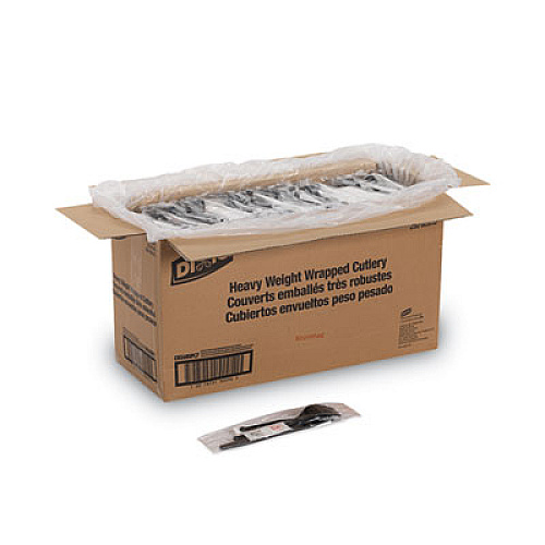 Dixie Wrapped Tableware/Napkin Packets, Mediumweight, Fork/Knife/Napkin/Spoon, Plastic, Black, 250/Carton (CH56NSPC7)
