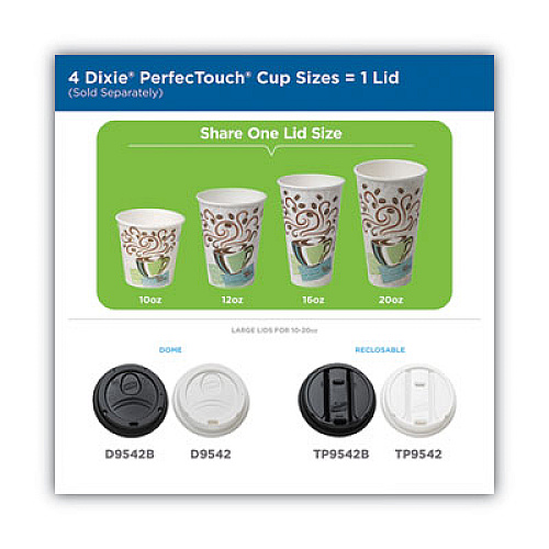 Dixie PerfecTouch Hot/Cold Cups, 12 oz, Paper, White, 50/Bag, 20 Bags/Carton (5342W)