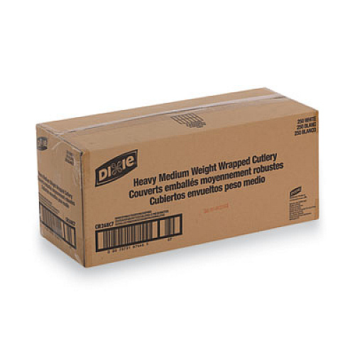 Dixie Wrapped Tableware/Napkin Packets, Fork/Knife/Spoon/Napkin, White, 250/Carton (CM26NC7)