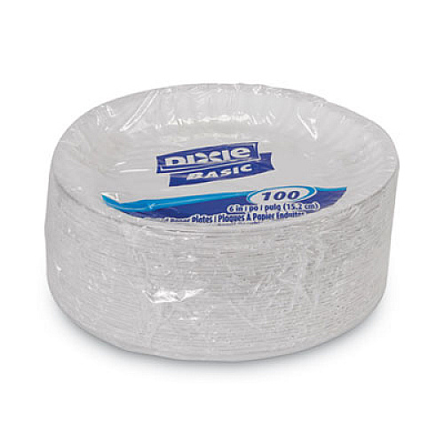 Dixie Clay Coated Paper Plates, 6" dia, White, 100/Pack (DBP06W)