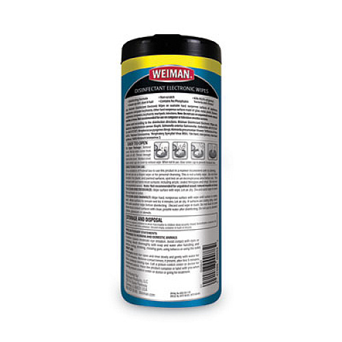 WEIMAN E-tronic Wipes, 1-Ply, 7 x 8, White, 30/Canister, 4 Canisters/Carton (93ACT)