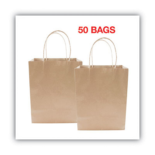 COSCO Premium Shopping Bag, Rope Handles, 8" x 4" x 10.25", Kraft, 50/Box (098375)
