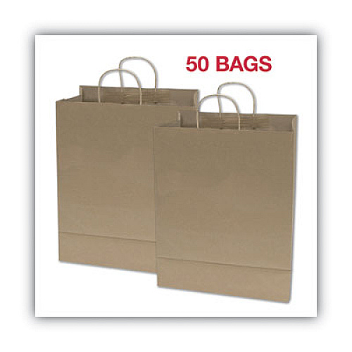 COSCO Premium Shopping Bag, Rope Handles, 12" x 6.5" x 17", Kraft, 50/Box (091566)