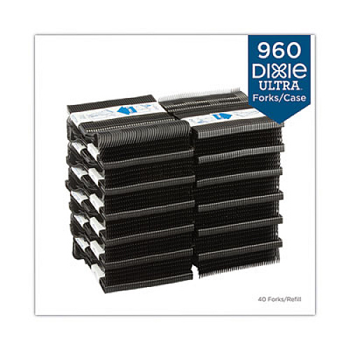 Dixie SmartStock Tri-Tower Dispensing System Polypropylene Cutlery, Mediumweight Fork, Plastic, Black, 40/Pack, 24 Packs/Carton (DUSSPF5)