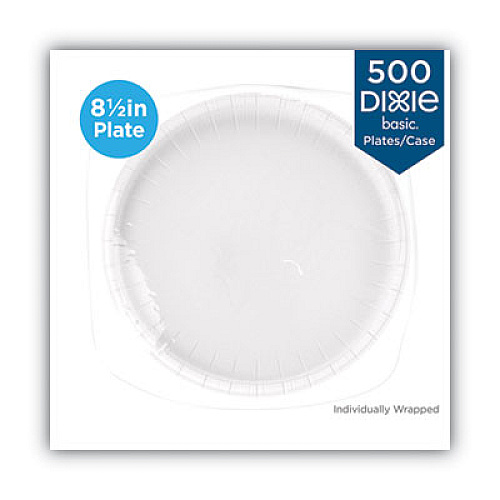 Dixie White Paper Plates, 8.5" dia, Individually Wrapped, White, 500/Carton (DBP09WR1)