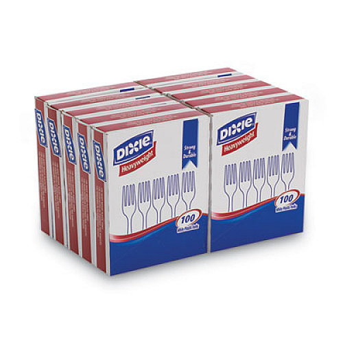 Dixie Plastic Cutlery, Heavyweight Fork, White, 100/Box, 10 Boxes/Carton (FH207CT)