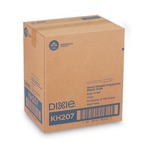 Dixie Plastic Cutlery, Heavyweight Knife, White, 100/Box (KH207)