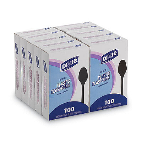 Dixie Plastic Cutlery, Heavy Mediumweight Teaspoons, Black, 1,000/Carton (TM507CT)