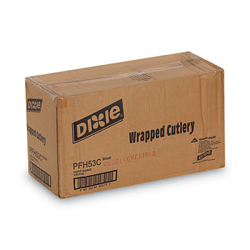 Dixie Individually Wrapped Heavyweight Forks, 6.88", Plastic, Black, 1,000/Carton (PFH53C)