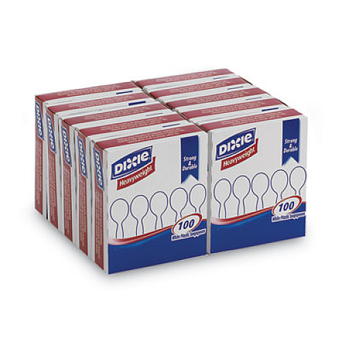 Dixie Plastic Cutlery, Heavyweight Soup Spoon, White, 100/Box, 10 Boxes/Carton (SH207CT)