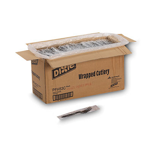 Dixie Individually Wrapped Heavyweight Forks, 6.88", Plastic, Black, 1,000/Carton (PFH53C)
