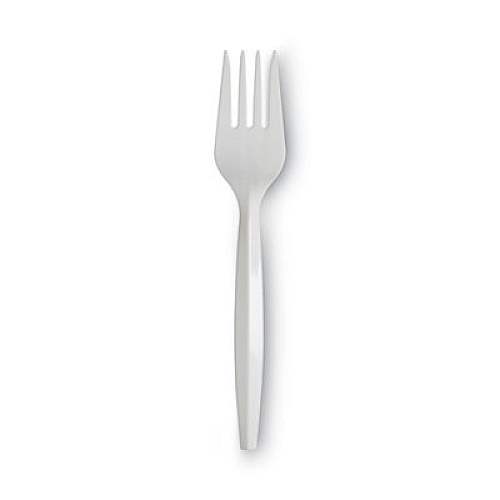 Dixie Plastic Cutlery, Mediumweight Fork, Plastic, White, 1,000/Carton (PFM21)