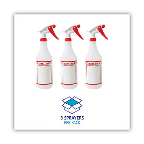 Boardwalk General Purpose Plastic Bottle with Trigger Spray, 32 oz, Clear/Red, 3/Pack (03010)