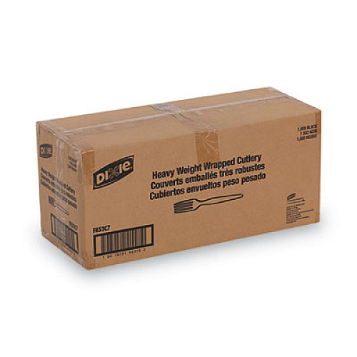 Dixie Individually Wrapped Heavyweight Forks, Plastic, Black, 1,000/Carton (FH53C7)