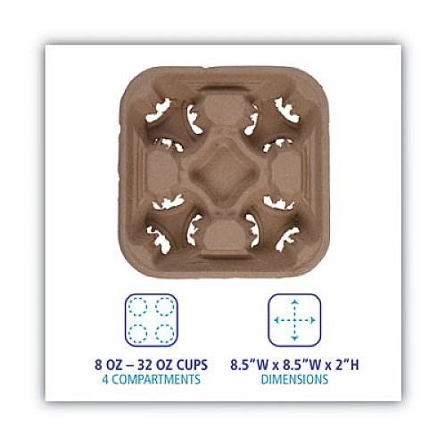 Boardwalk Cup Carrier Tray, 8 oz to 32 oz, Four Cups, Kraft, 300/Carton (4CUPCARRIER)