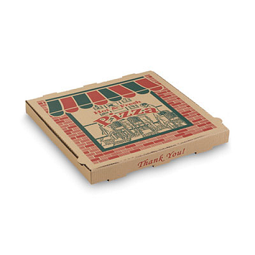 ARVCO Corrugated Pizza Boxes, Storefront, 12 x 12 x 1.75, Brown/Red/Green, 50/Carton (7122504)
