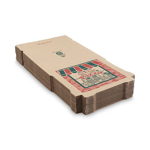 ARVCO Corrugated Pizza Boxes, Storefront, 18 x 18 x 1.75, Brown/Red/Green, 50/Carton (7182504)