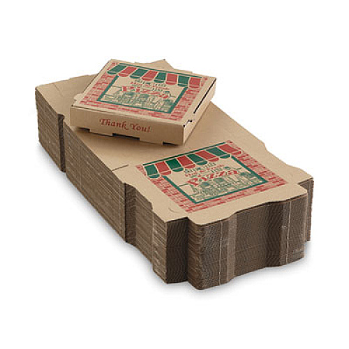 ARVCO Corrugated Pizza Boxes, Storefront, 10 x 10 x 1.75, Brown/Red/Green, 50/Carton (7102504)