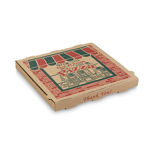 ARVCO Corrugated Pizza Boxes, Storefront, 10 x 10 x 1.75, Brown/Red/Green, 50/Carton (7102504)