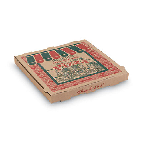 ARVCO Corrugated Storefront Pizza Boxes, 8 x 8, Kraft/Red/Green, 50/Carton (7082504)