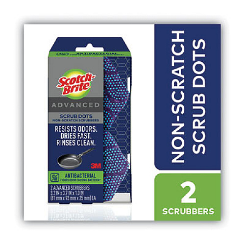 Scotch-Brite Advanced Scrub Dots Non-Scratch Scrub Sponges, 3.2 x 3.7, 1" Thick, Light Blue/Purple, 2/Pack (SDA2)