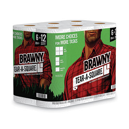 Brawny Tear-A-Square Perforated Kitchen Roll Towels, 2-Ply, 5.5 x 11, 128 Sheets/Roll, 6 Rolls/Pack (441745)