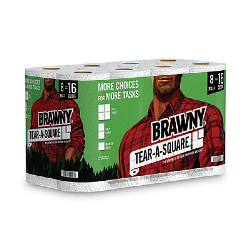 Brawny Tear-A-Square Perforated Kitchen Roll Towels, 2-Ply, 5.5 x 11, 128 Sheets/Roll, 8 Rolls/Pack (442135)