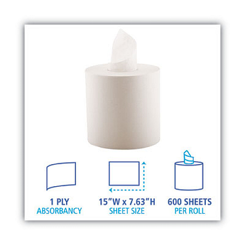 Boardwalk Center-Pull Hand Towels, 1-Ply, 7 5/8" x 750 ft, White, 6 Rolls/Carton (BWK6402)