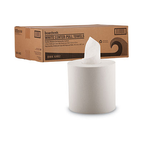 Boardwalk Center-Pull Hand Towels, 1-Ply, 7 5/8" x 750 ft, White, 6 Rolls/Carton (BWK6402)